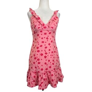 Zara Linen ruffle floral mini dress